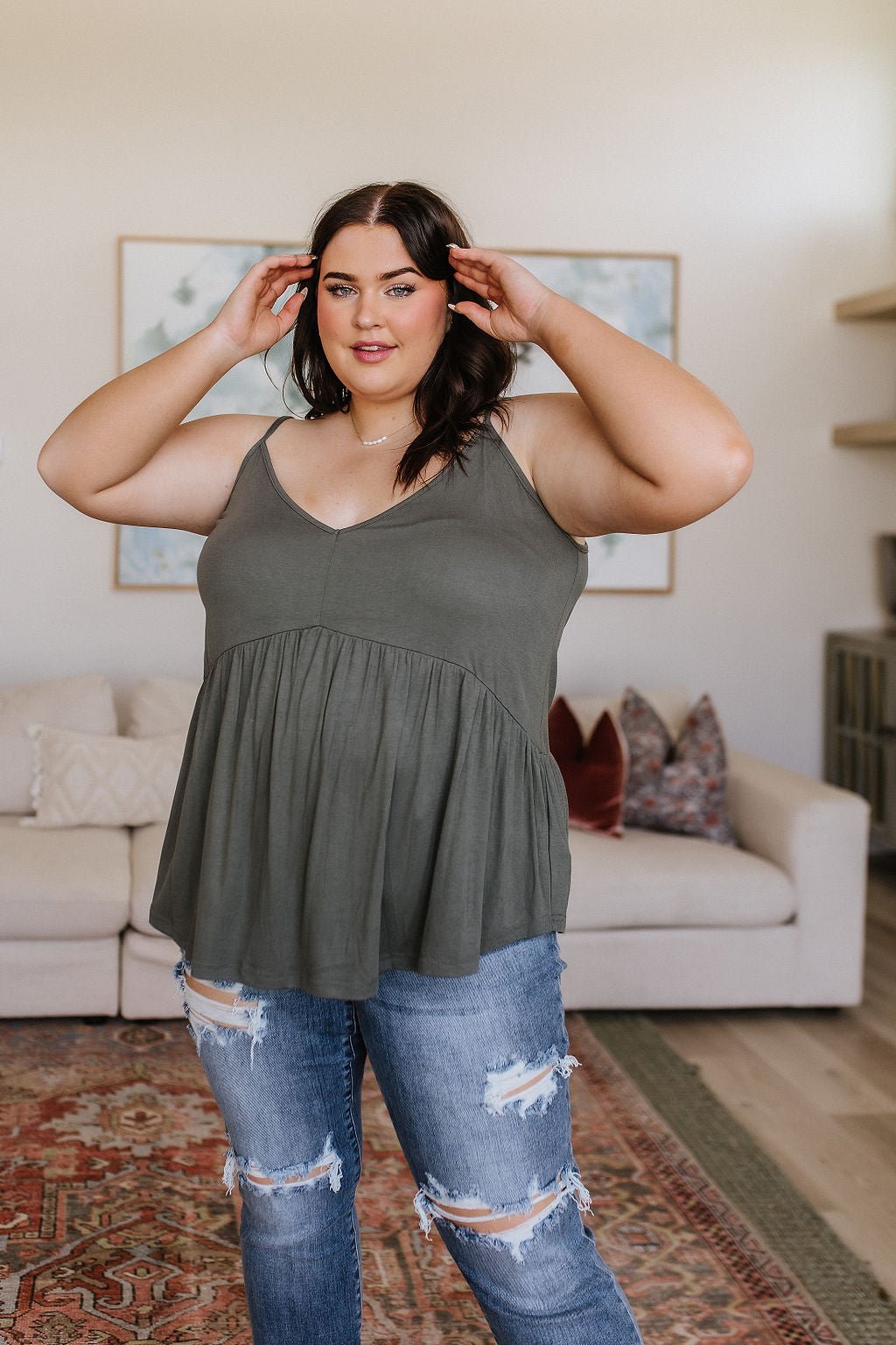 Never Not Loving V-Neck Cami in Gray Green - Driftwood Boutique