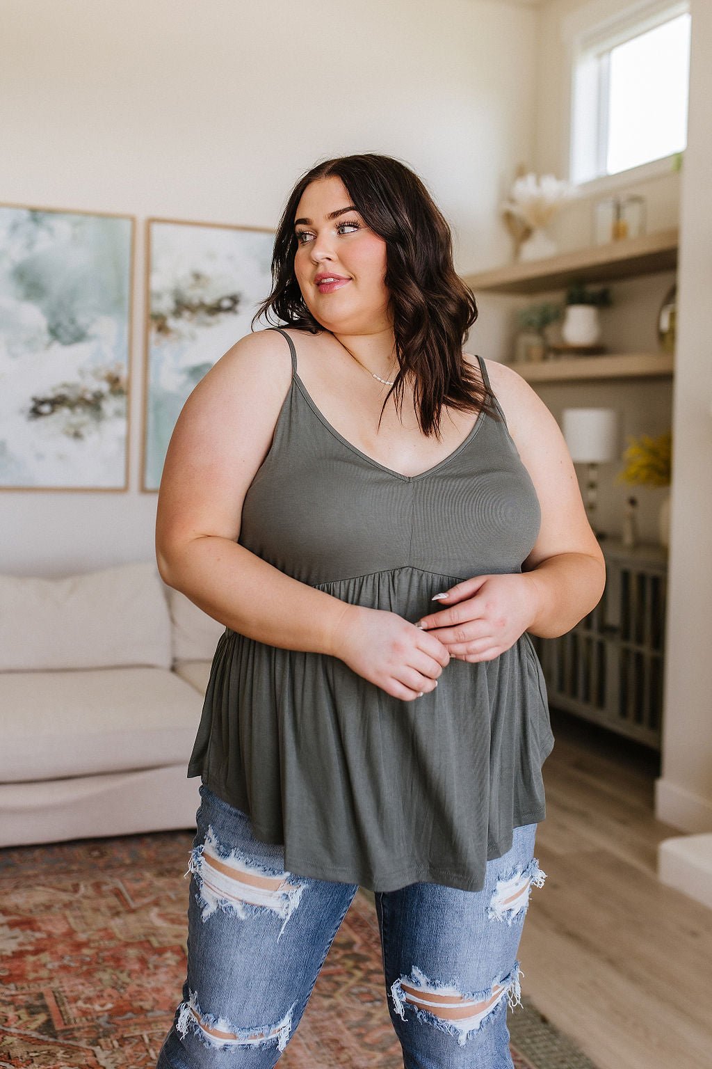 Never Not Loving V-Neck Cami in Gray Green - Driftwood Boutique