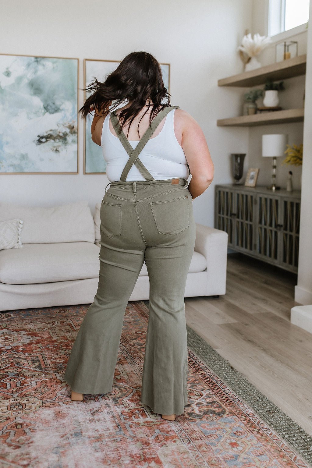Olivia Control Top Release Hem Overalls in Olive - Driftwood Boutique