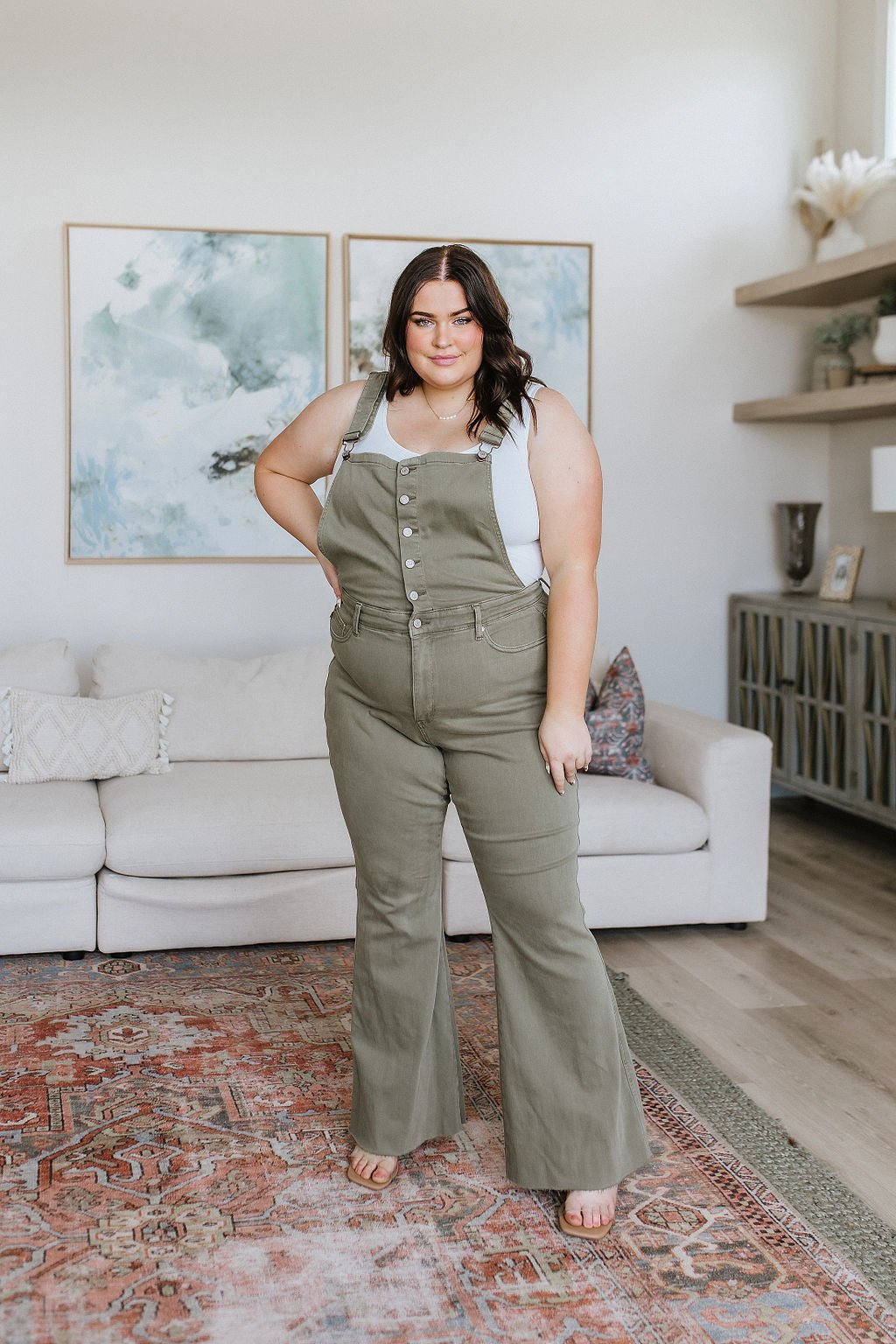 Olivia Control Top Release Hem Overalls in Olive - Driftwood Boutique