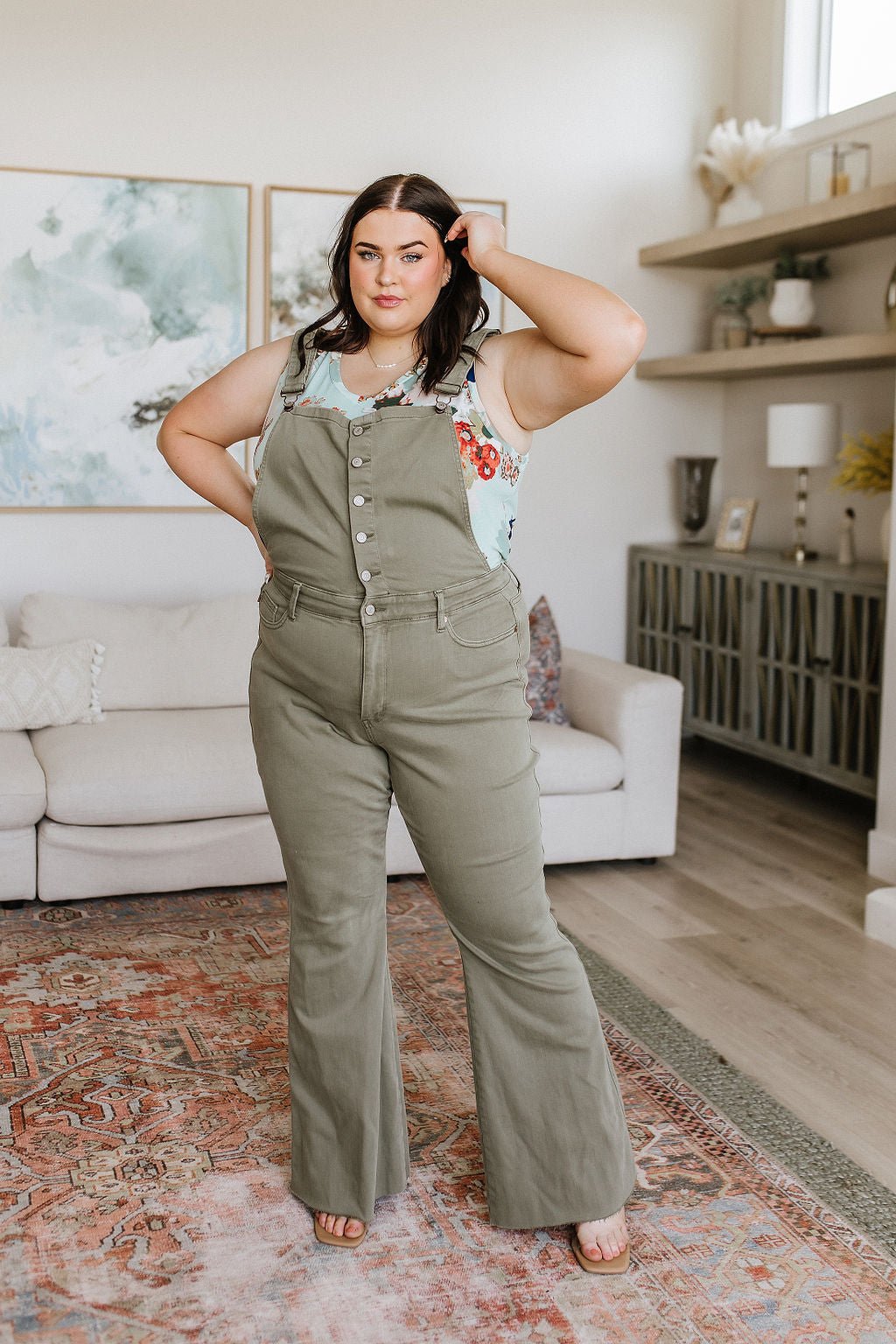 Olivia Control Top Release Hem Overalls in Olive - Driftwood Boutique
