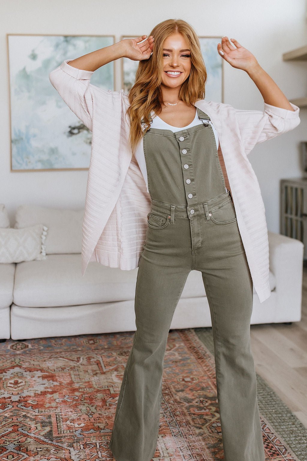 Olivia Control Top Release Hem Overalls in Olive - Driftwood Boutique