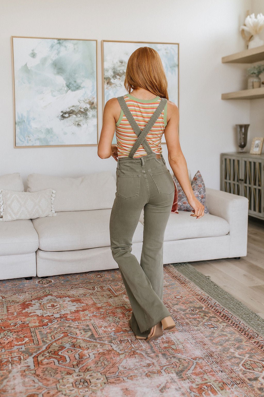Olivia Control Top Release Hem Overalls in Olive - Driftwood Boutique