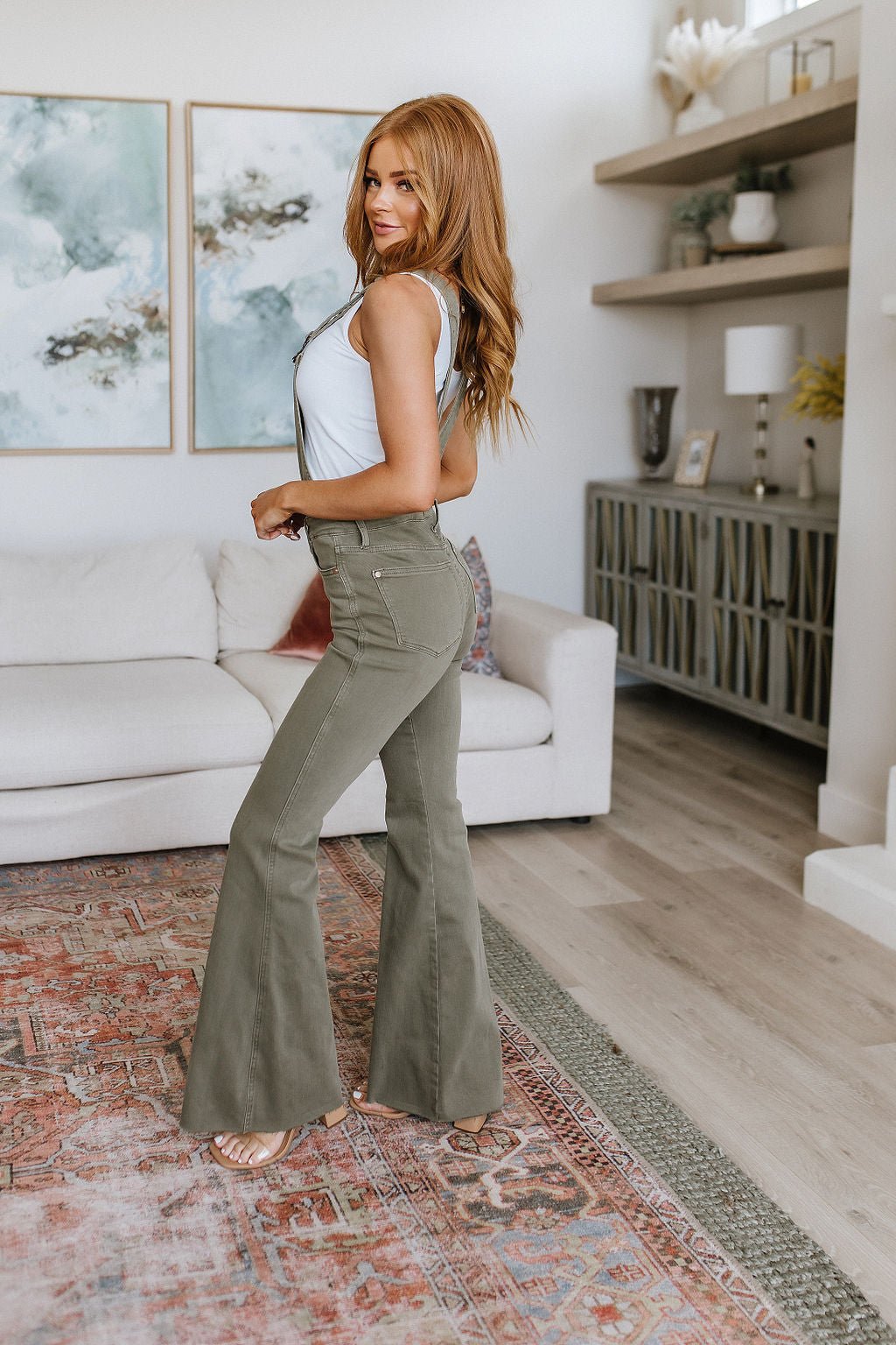 Olivia Control Top Release Hem Overalls in Olive - Driftwood Boutique