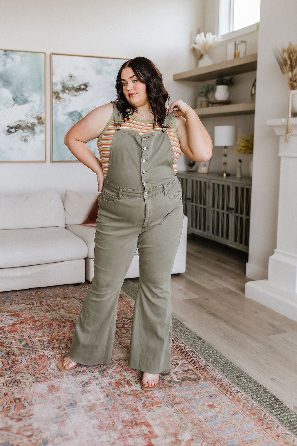 Olivia Control Top Release Hem Overalls in Olive - Driftwood Boutique