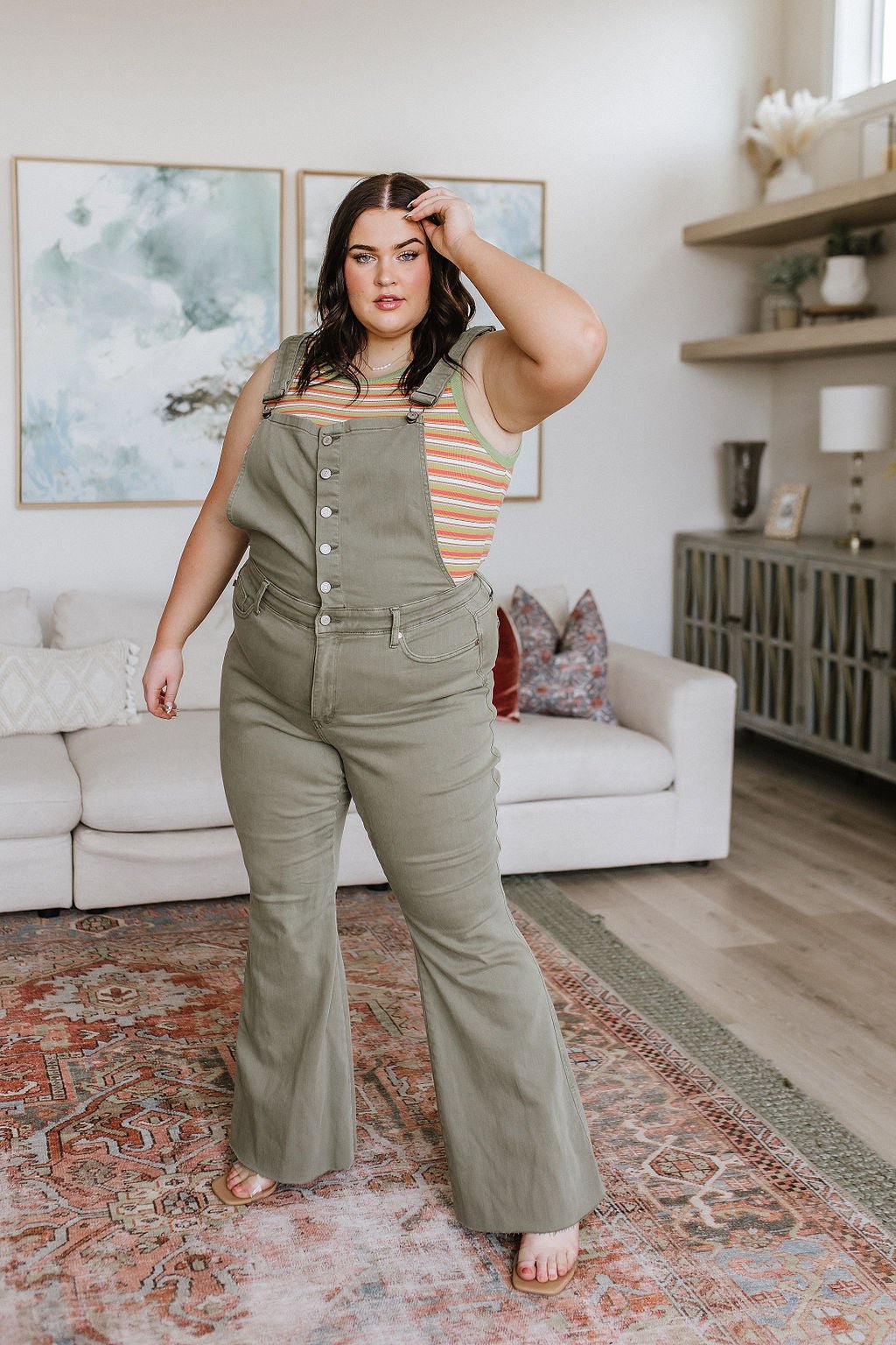 Olivia Control Top Release Hem Overalls in Olive - Driftwood Boutique