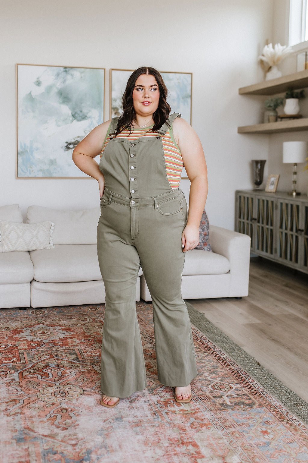 Olivia Control Top Release Hem Overalls in Olive - Driftwood Boutique