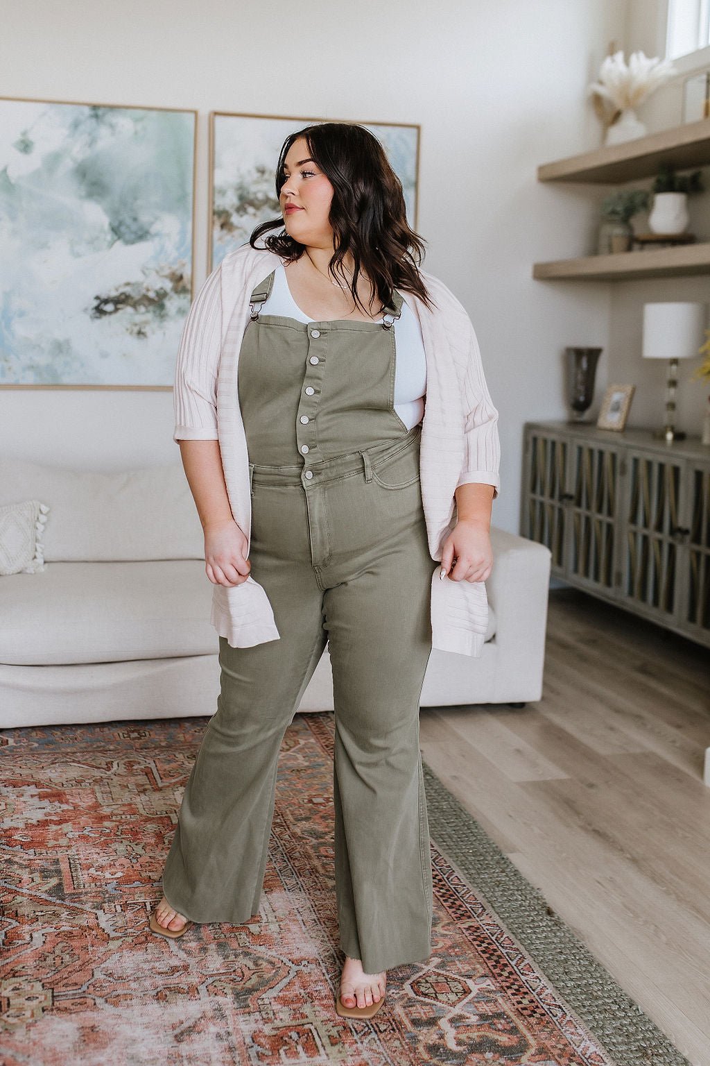 Olivia Control Top Release Hem Overalls in Olive - Driftwood Boutique