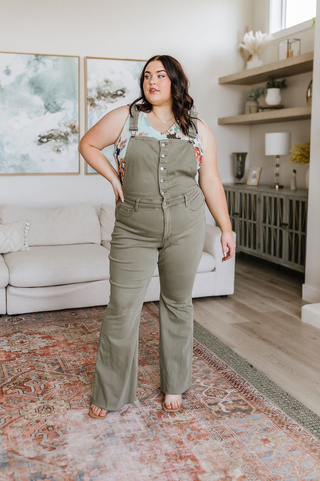 Olivia Control Top Release Hem Overalls in Olive - Driftwood Boutique