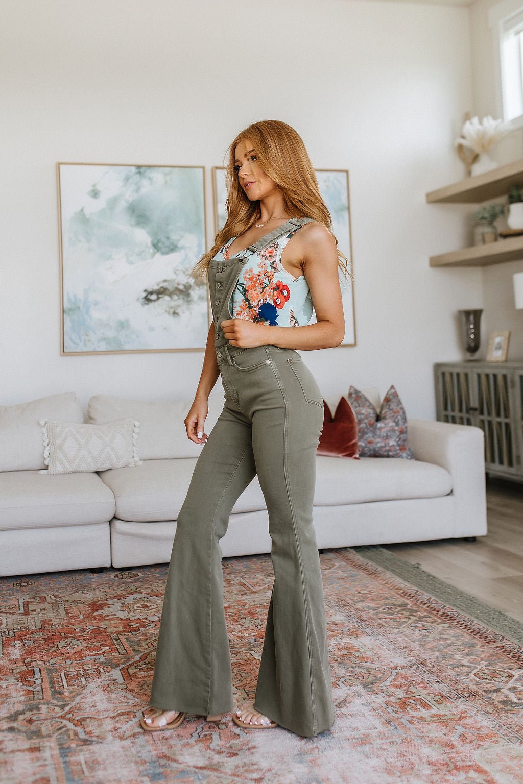 Olivia Control Top Release Hem Overalls in Olive - Driftwood Boutique