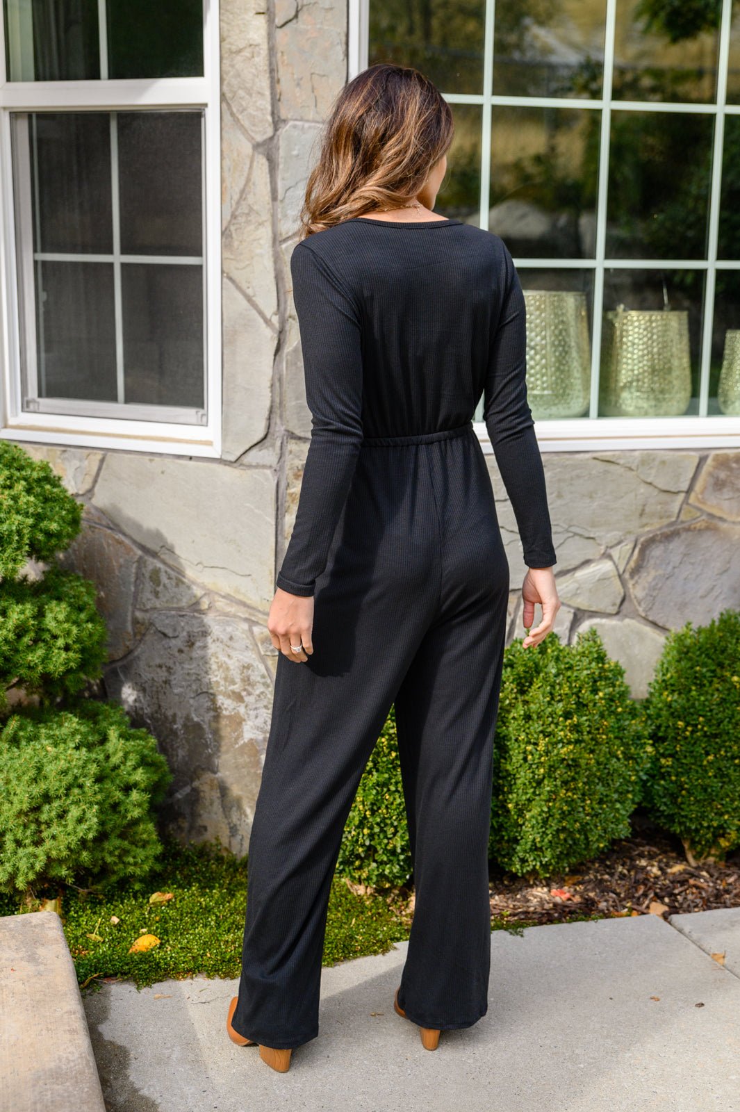 Onward & Upward Faux Wrap Jumpsuit In Black - Driftwood Boutique