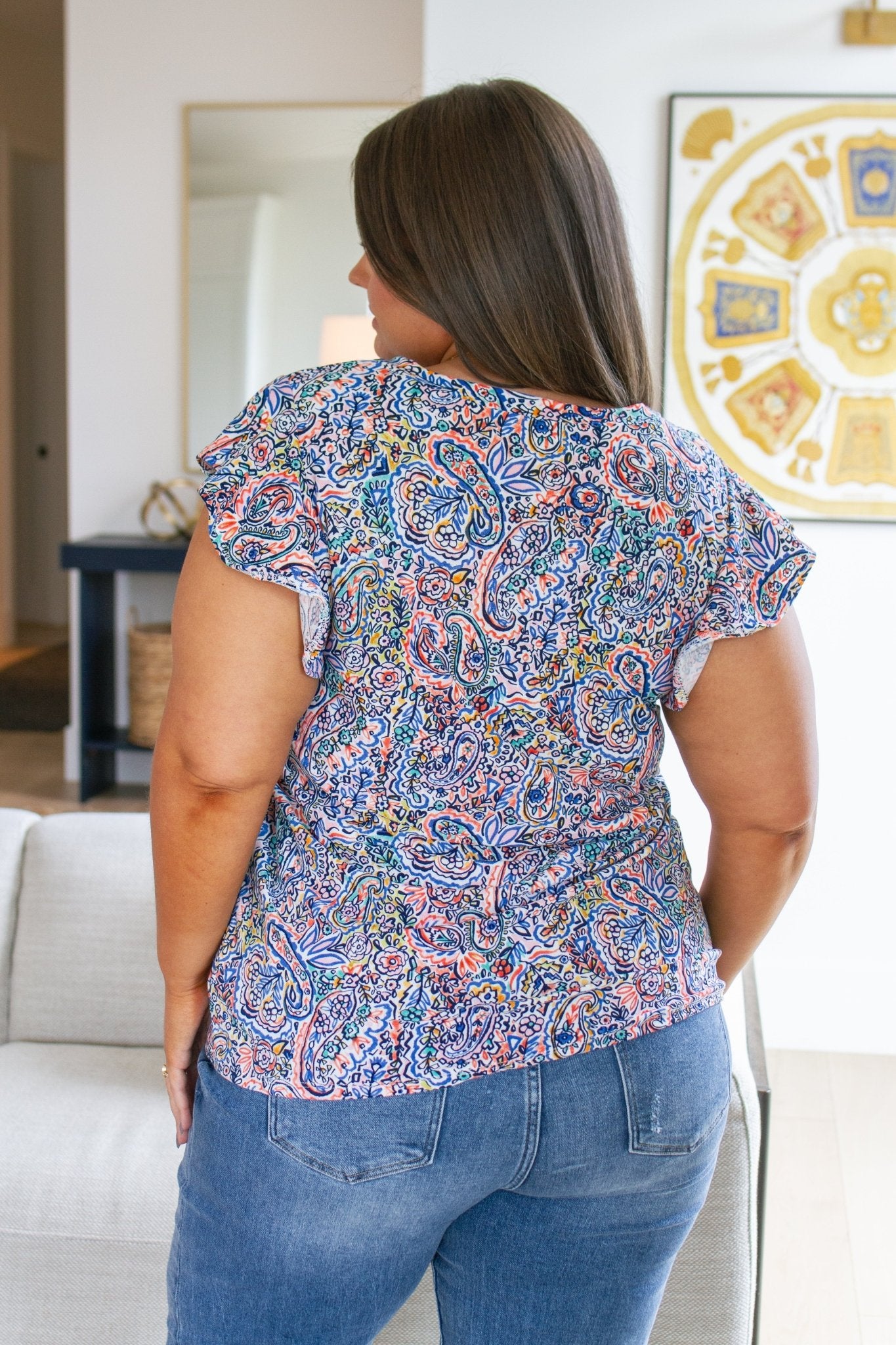 Patient in Paisley Flutter Sleeve Top - Driftwood Boutique
