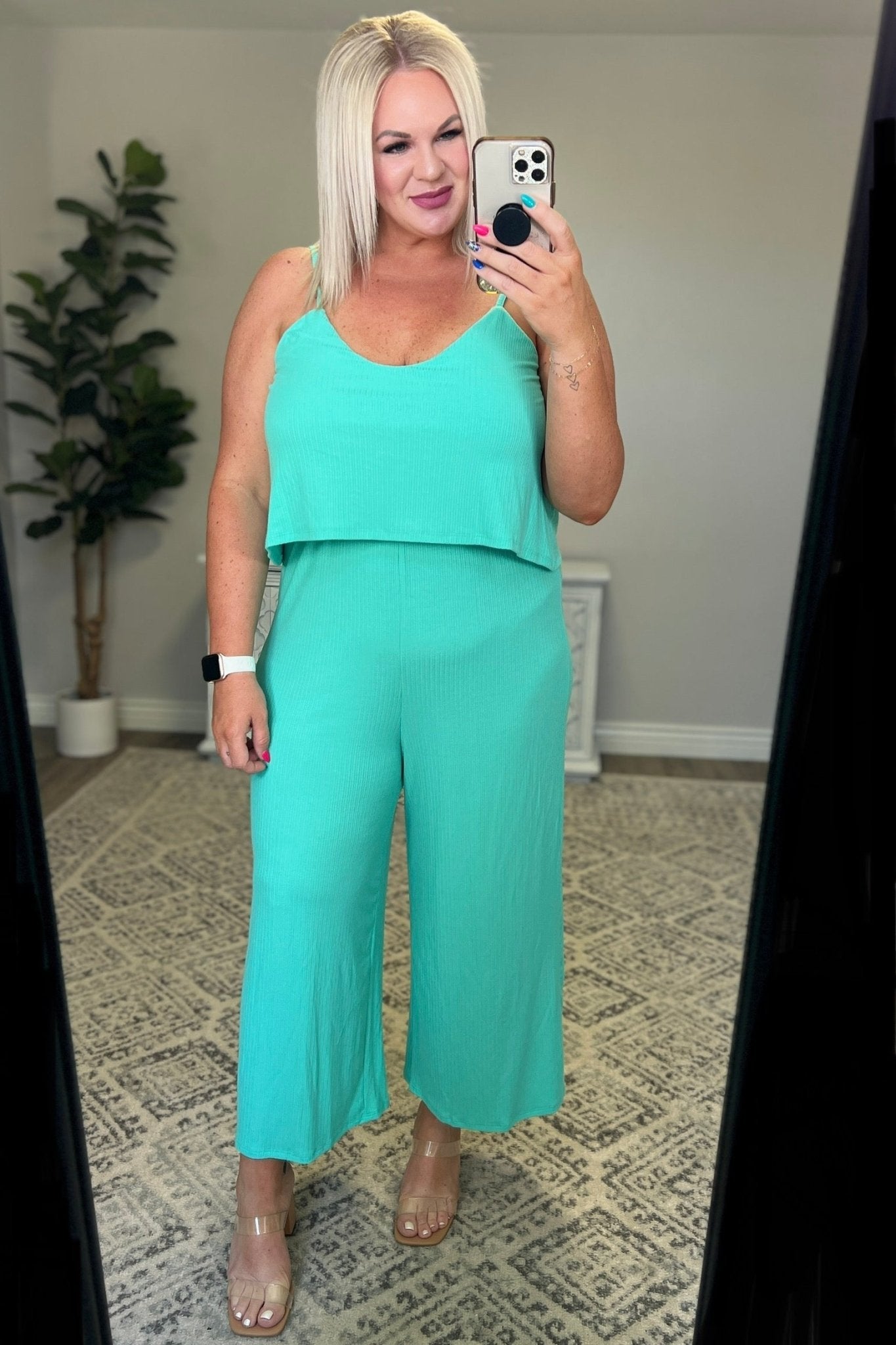 Ribbed Double Layer Jumpsuit in Mint - Driftwood Boutique