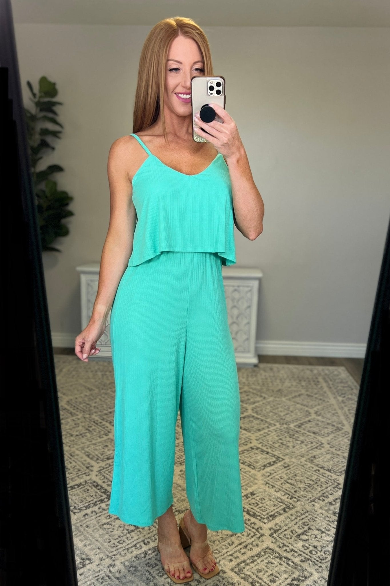 Ribbed Double Layer Jumpsuit in Mint - Driftwood Boutique
