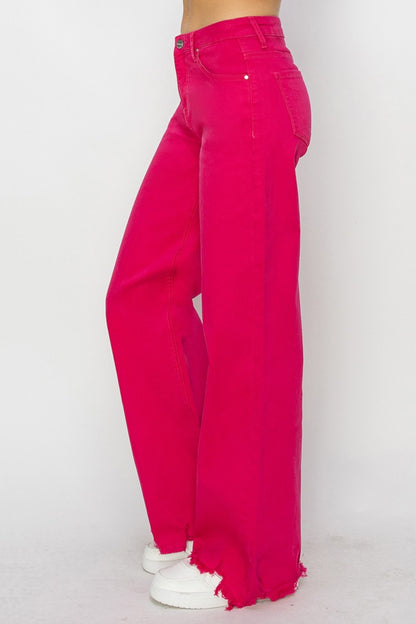 Cyndi High Rise Wide Leg Raw Hem Jeans