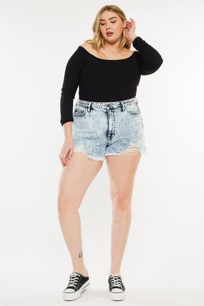 Soleil High Rise Acid Wash Distressed Denim Shorts