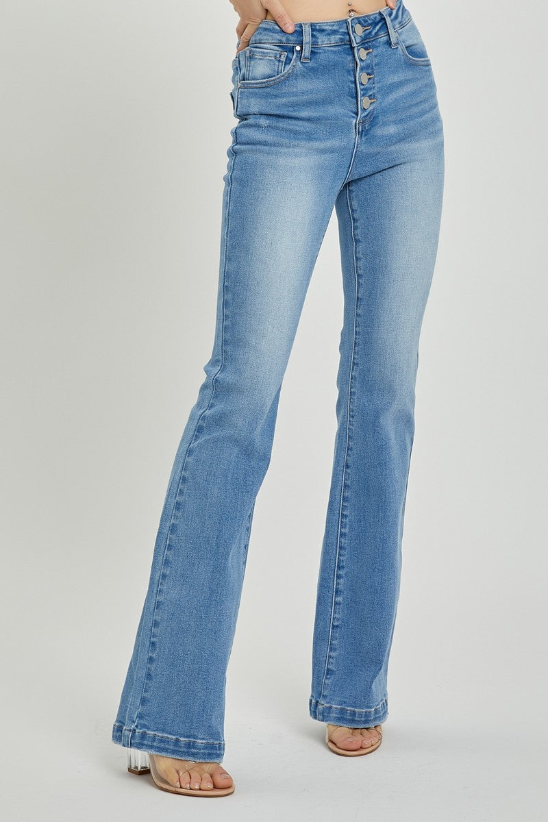 Chrissy High Rise Button Fly Bootcut Jeans