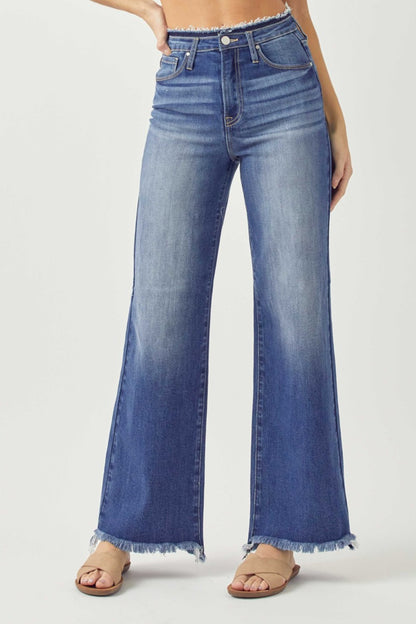 Sharis High Waist Raw Hem Wide Leg Jeans