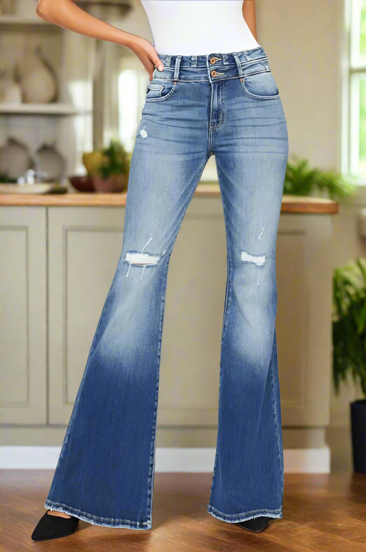 Parker High Rise Double Button Super Flare Jeans