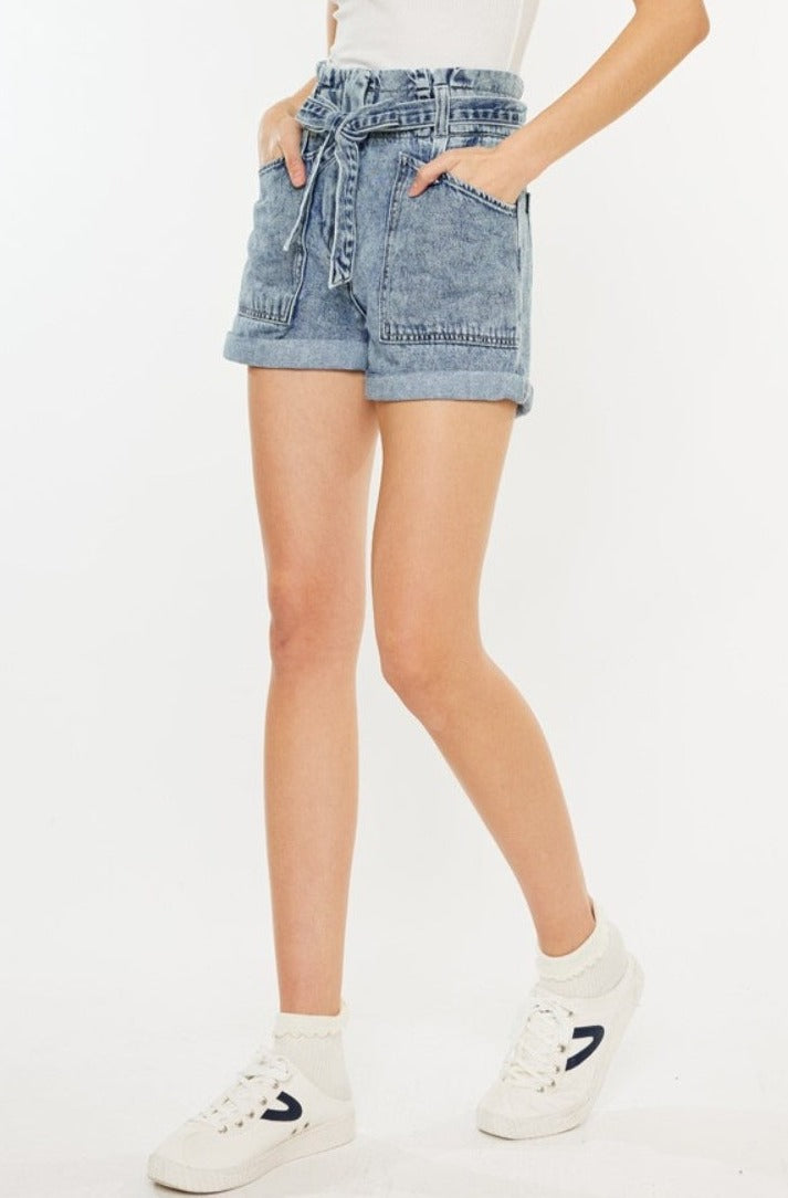 Leigh Ultra High Rise Paperbag Denim Shorts