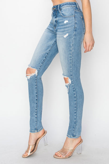 Heather High Rise Distressed Knee Skinny Jeans