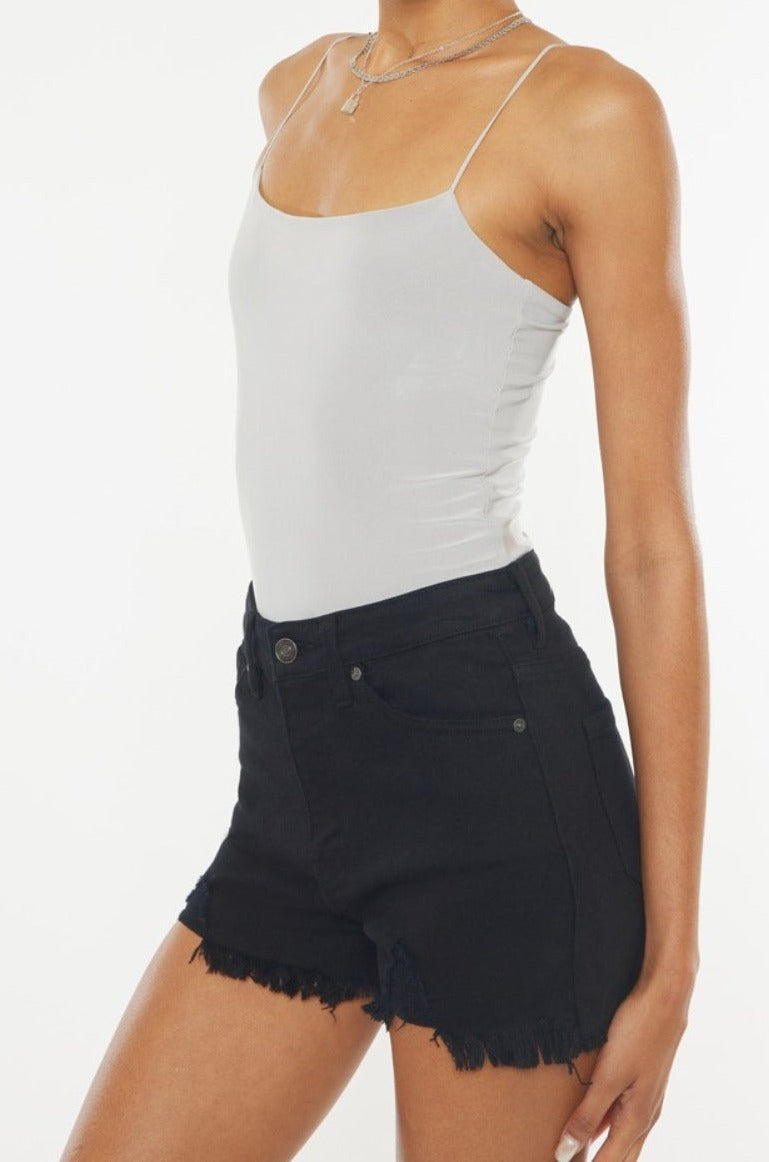 Della High Rise Raw Hem Denim Shorts