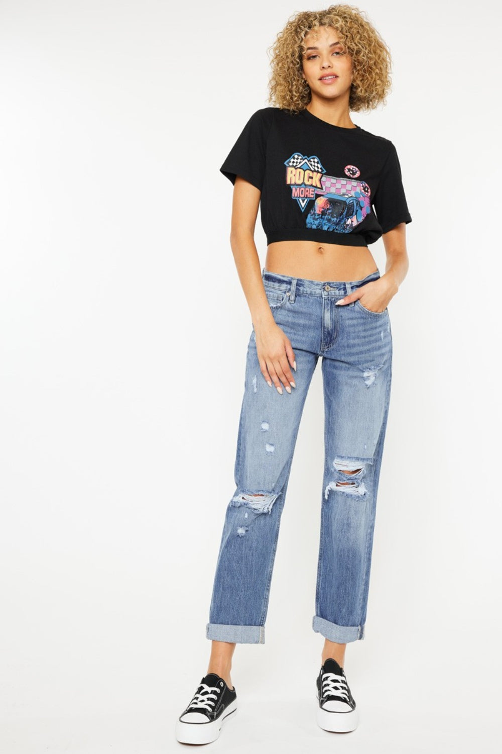 Charlene Mid Rise Distressed Straight Jeans