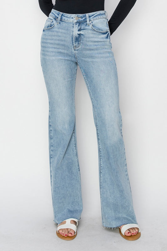 Desi High Rise Raw Hem Bootcut Jeans