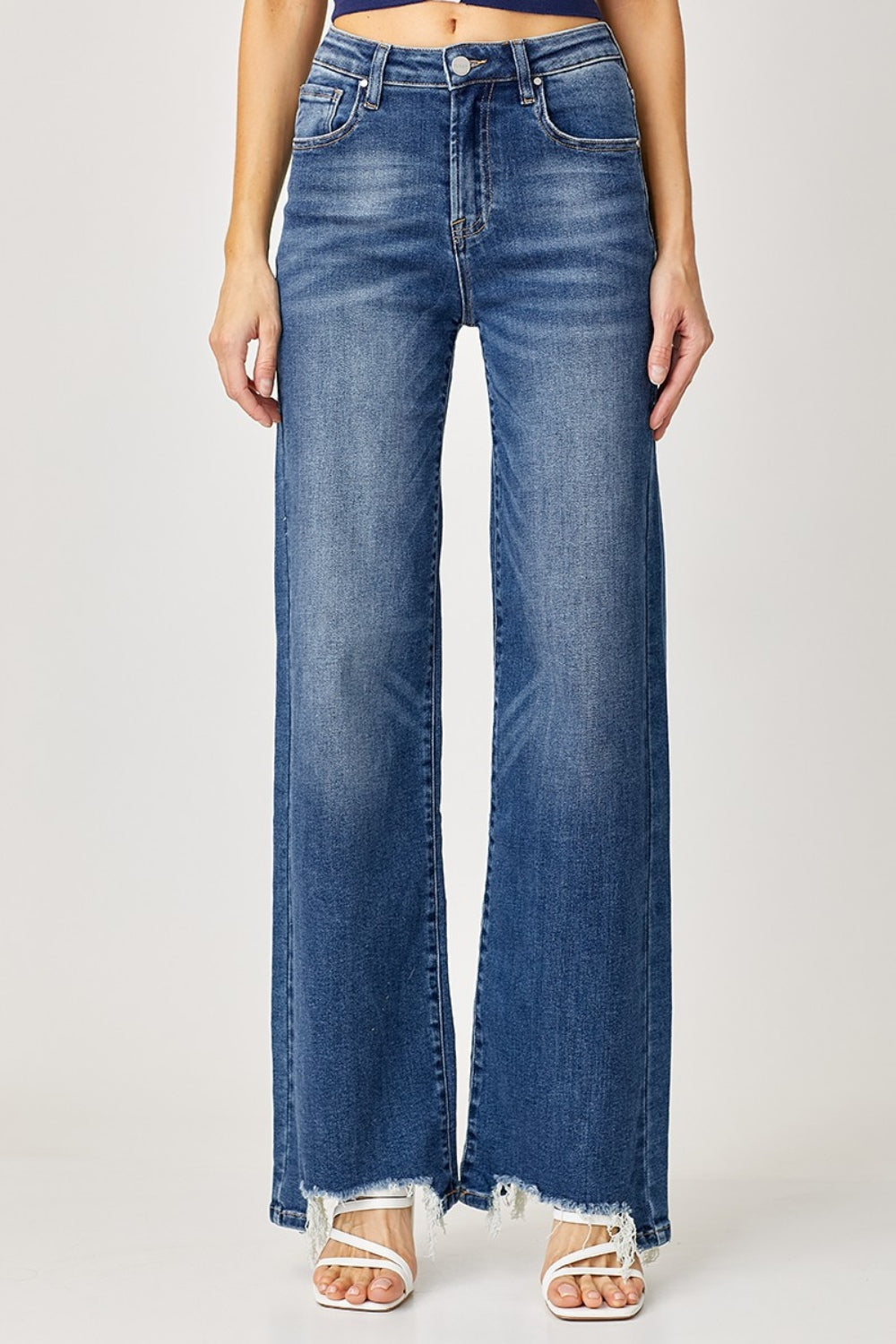 Loren High Rise Frayed Hem Wide Leg Jeans