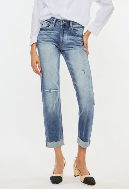 Estelle High Rise Cuffed Straight Jeans