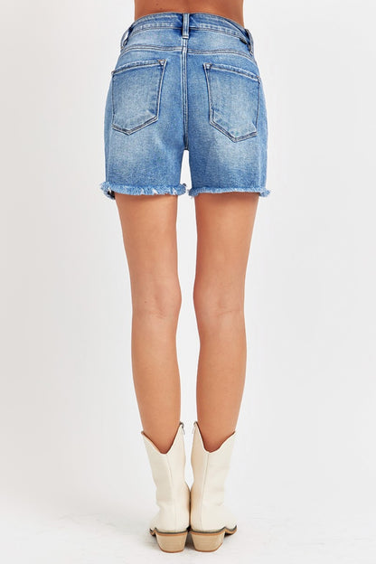 Kortney Front Seam Raw Hem Denim Shorts