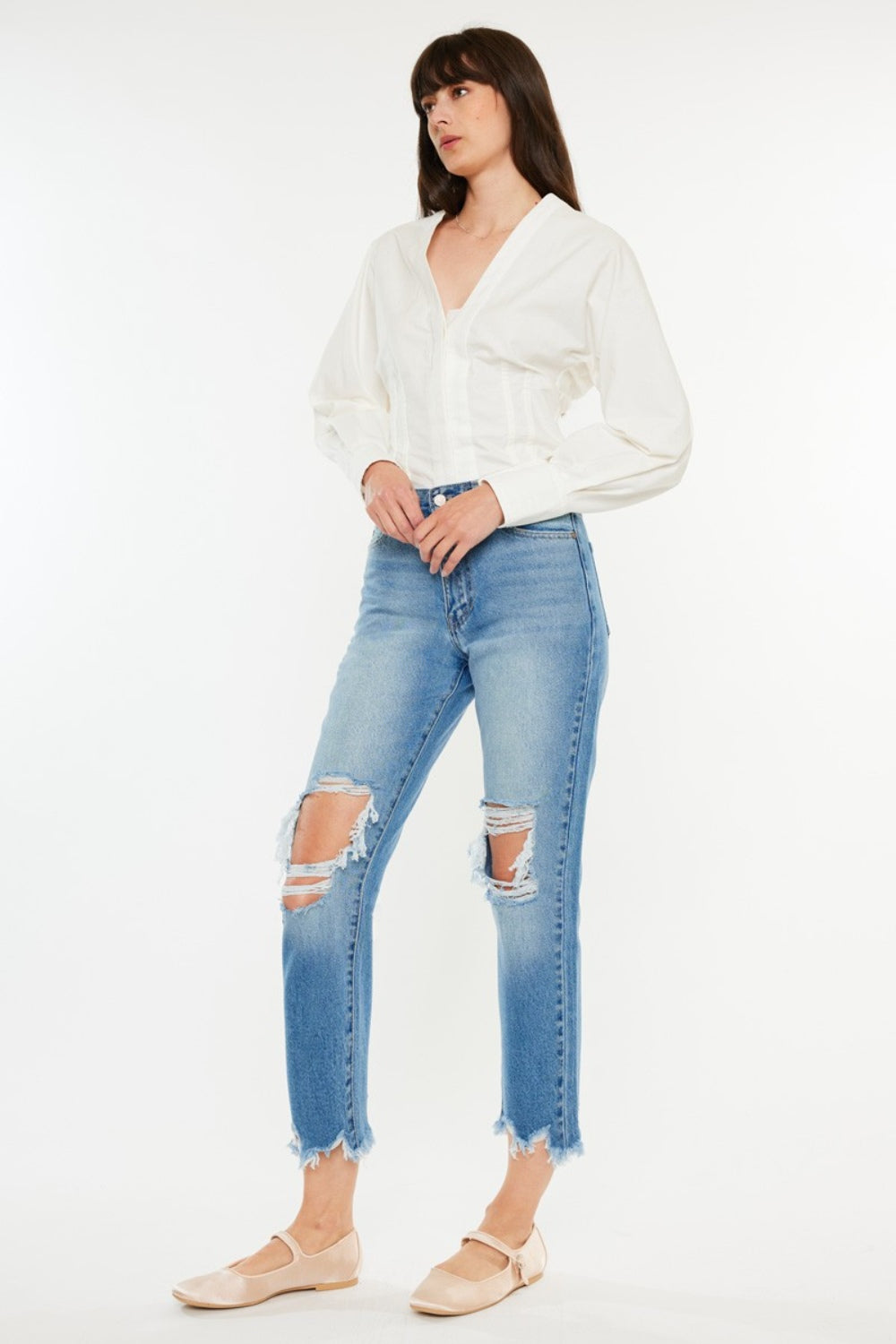 Micah High Rise Distressed Frayed Hem Cropped Straight Jeans