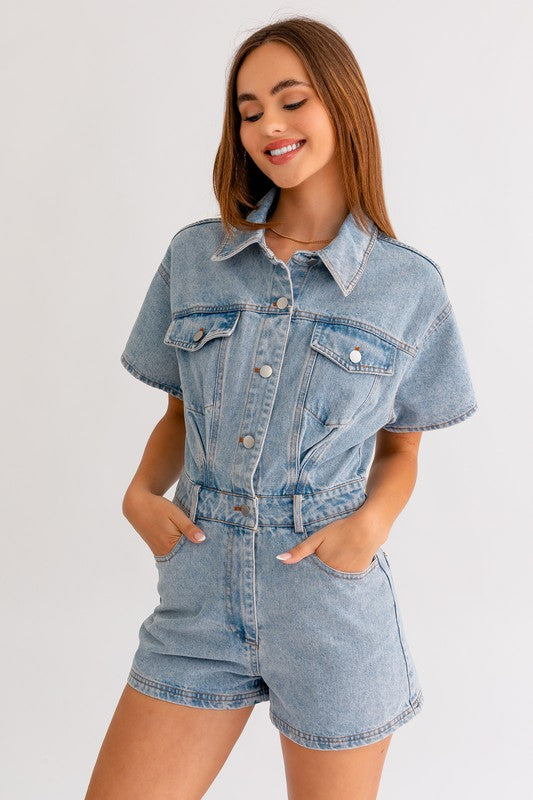 Lola Short Sleeve Denim Romper