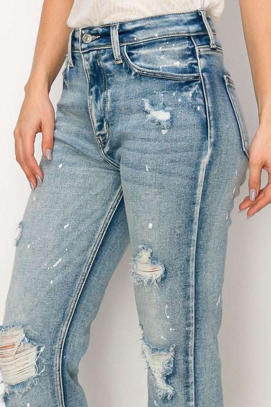 Everly High Rise Distressed Bleach Splatter Straight Jeans