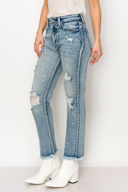 Everly High Rise Distressed Bleach Splatter Straight Jeans