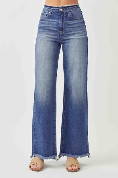 Sharis High Waist Raw Hem Wide Leg Jeans