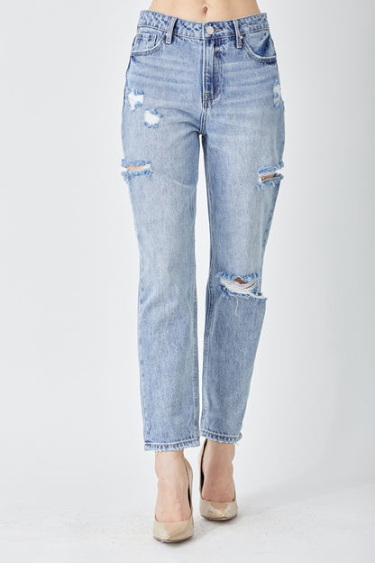 Lenora High Rise Slim Barrel Distressed Cropped Jeans