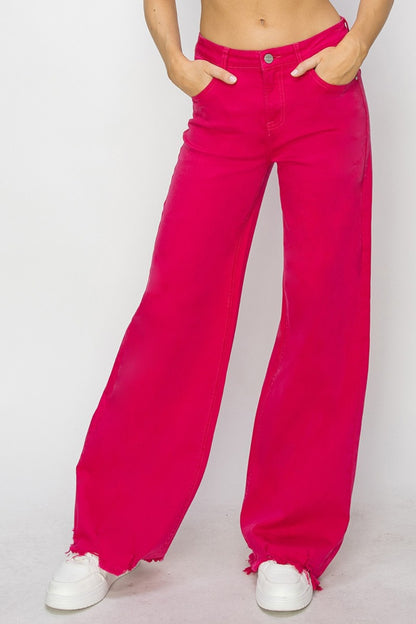 Cyndi High Rise Wide Leg Raw Hem Jeans