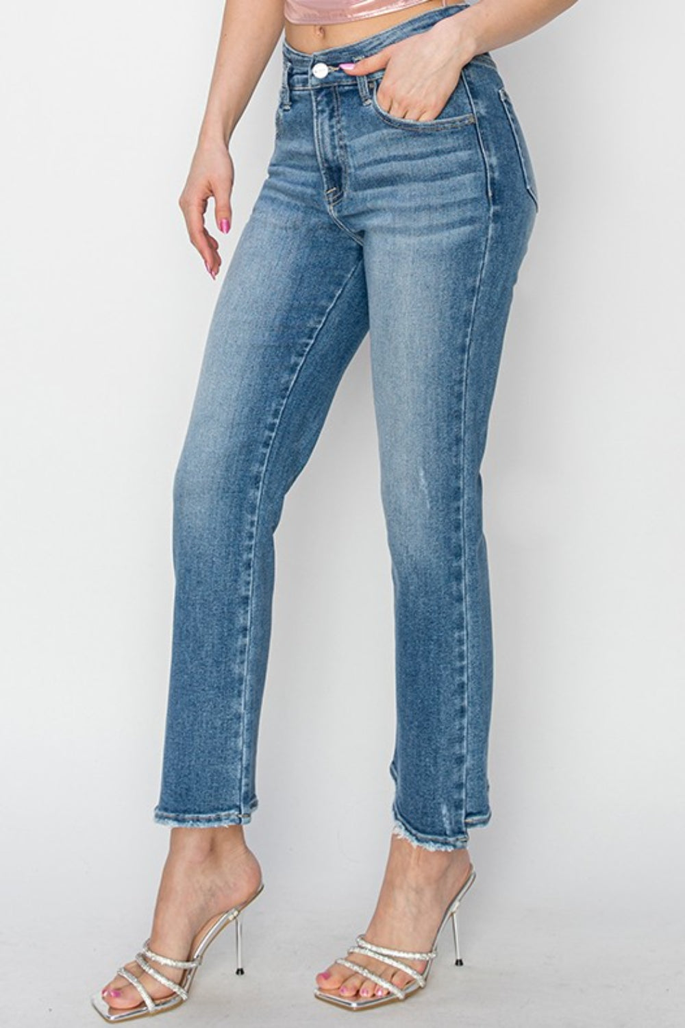 Ava High Rise Slim Straight Cropped Jeans