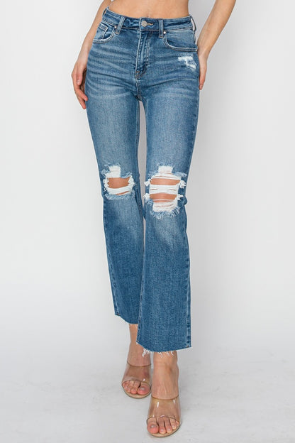 Martina High Rise Distressed Slim Straight Ankle Jeans