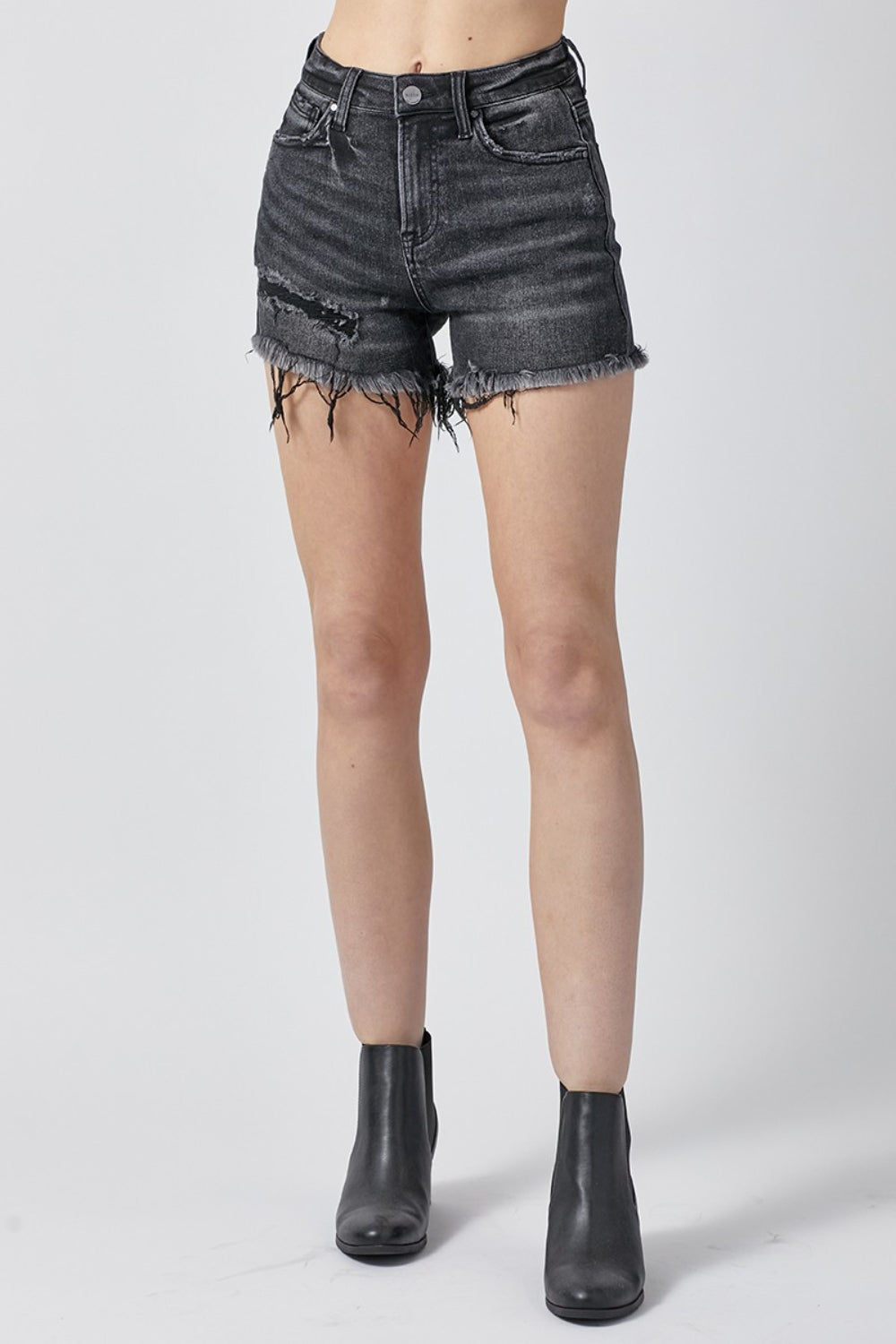 Kohl Frayed Hem Distressed Denim Shorts