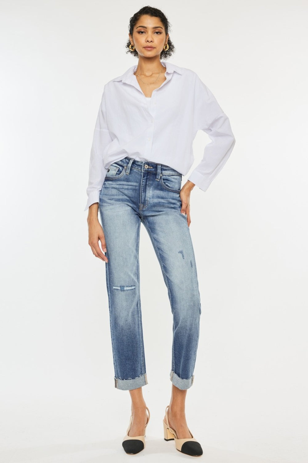 Estelle High Rise Cuffed Straight Jeans