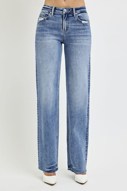 Karla High Rise Raw Hem Straight Leg Jeans