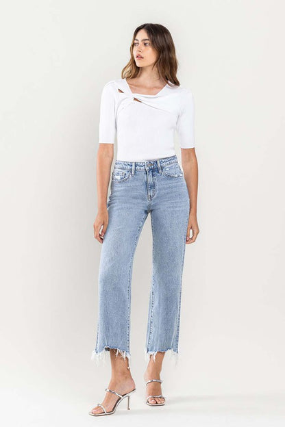 High Rise Distressed Hem Crop Dad Jeans