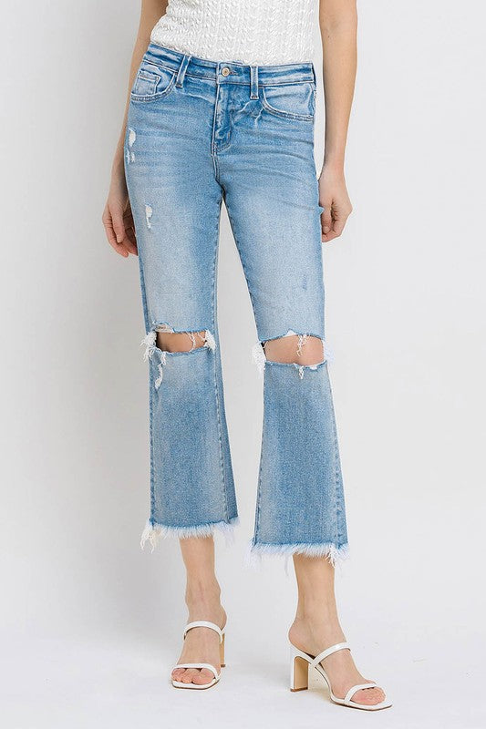 Emberly High Rise Frayed Hem Crop Straight Jeans