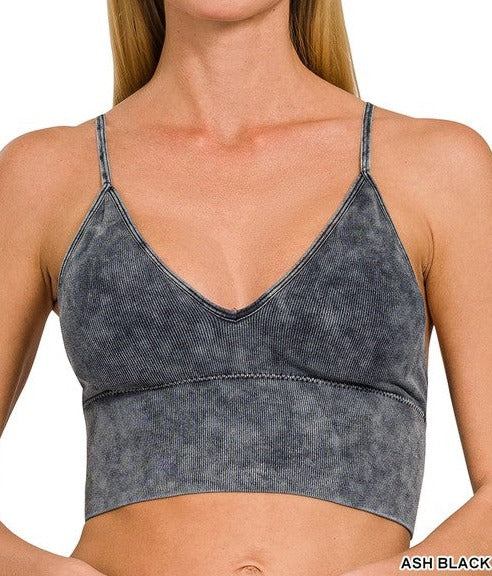 Zenana Washed Ribbed Padded Bralette Tank