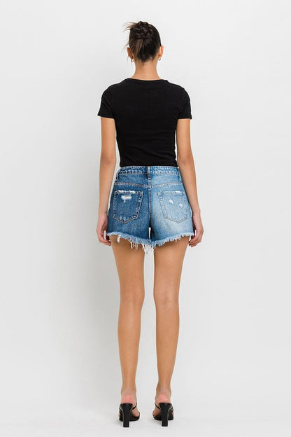 Vikki High Rise Two Tone Distressed Denim Shorts