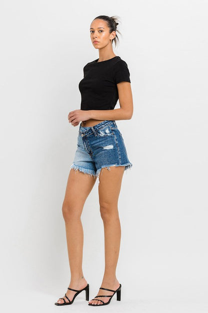 Vikki High Rise Two Tone Distressed Denim Shorts