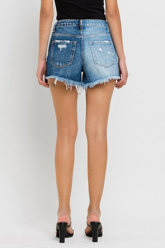 Vikki High Rise Two Tone Distressed Denim Shorts