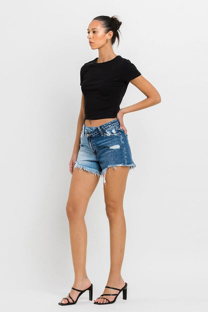 Vikki High Rise Two Tone Distressed Denim Shorts